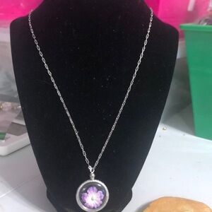 Avon Silver and Purple Necklace with Modern Pendant